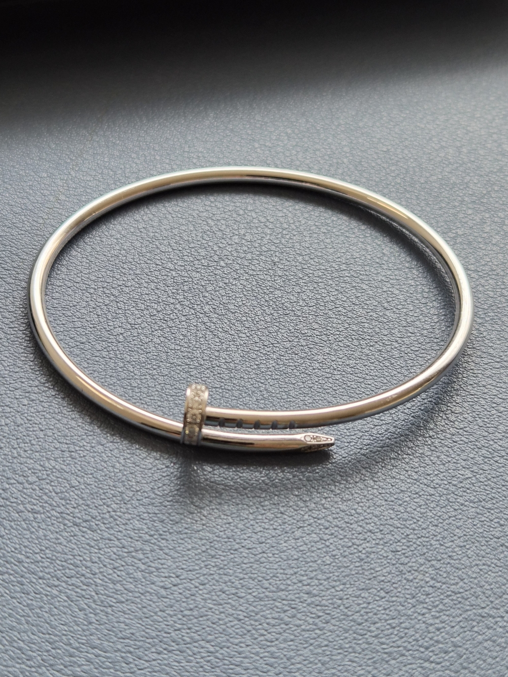 Gold Screw Motif Bangle with Diamonds - 18K Solid White Gold